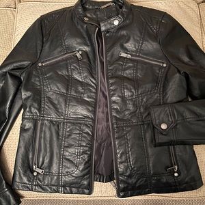 Black faux leather girls jacket, size LG, no hood( missing) but not needed